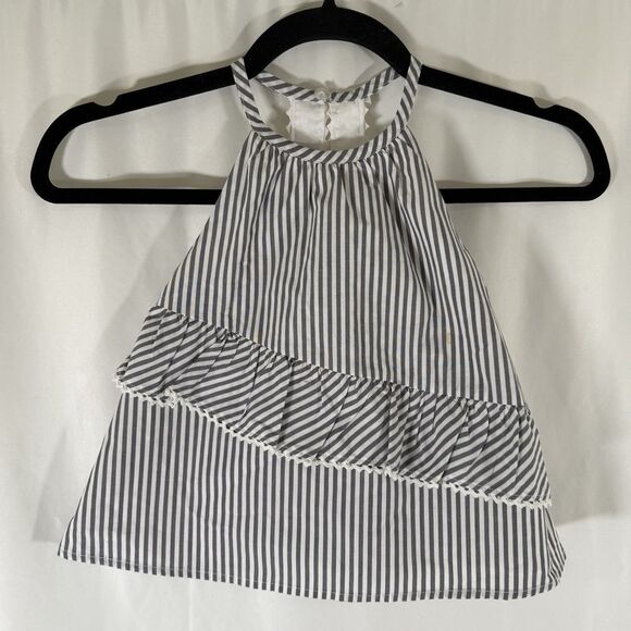 New Max Studio Kids Top 24M Grey White Striped Lightweight Lace Back - Picture 1 of 9